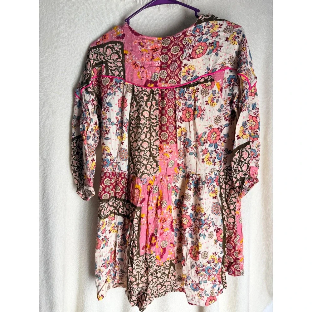 Zara Kids Girls Patchwork Floral Tiered Dress Pink Brown Size 11-12 Boho